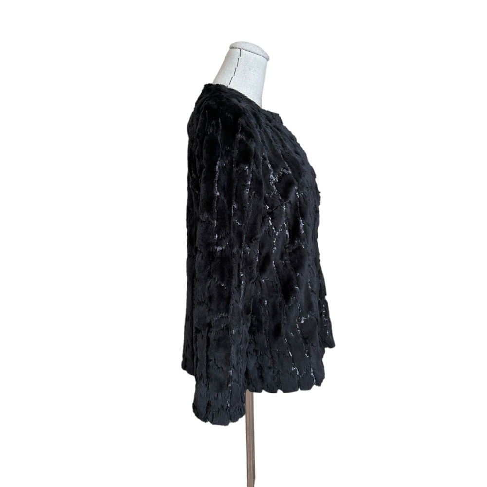 Milly Black Sequin and Soft Faux Fur Evening Glamour Jacket Coat sz Small - Picture 4 of 12